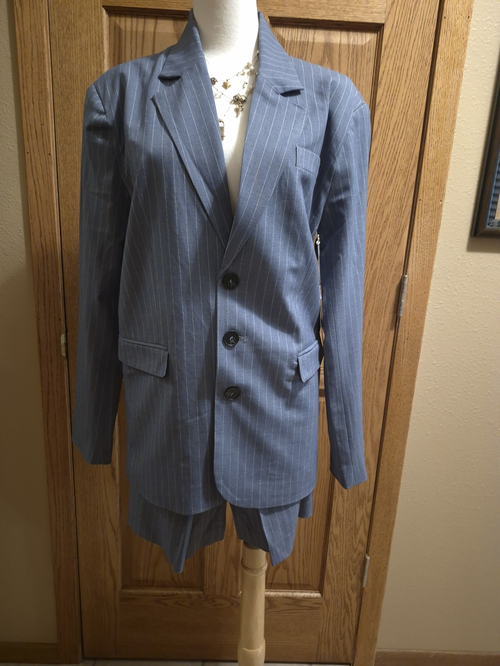 JASON BOLDEN Blue Pinstripe Blazer